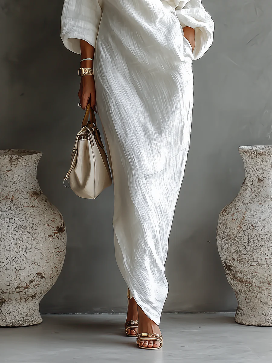 Louise – Witte Eén-schouder Vloeiende Elegante Maxi Jurk