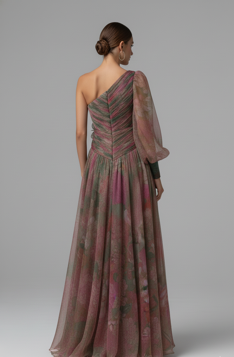 Marie – Eén-schouder bloemen tulle jurk