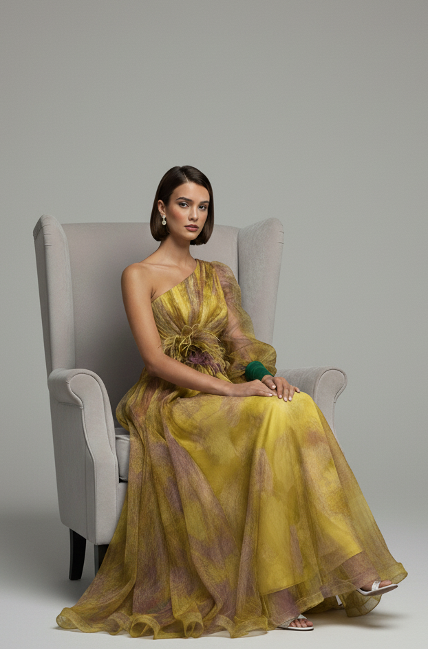 Marie – Eén-schouder bloemen tulle jurk